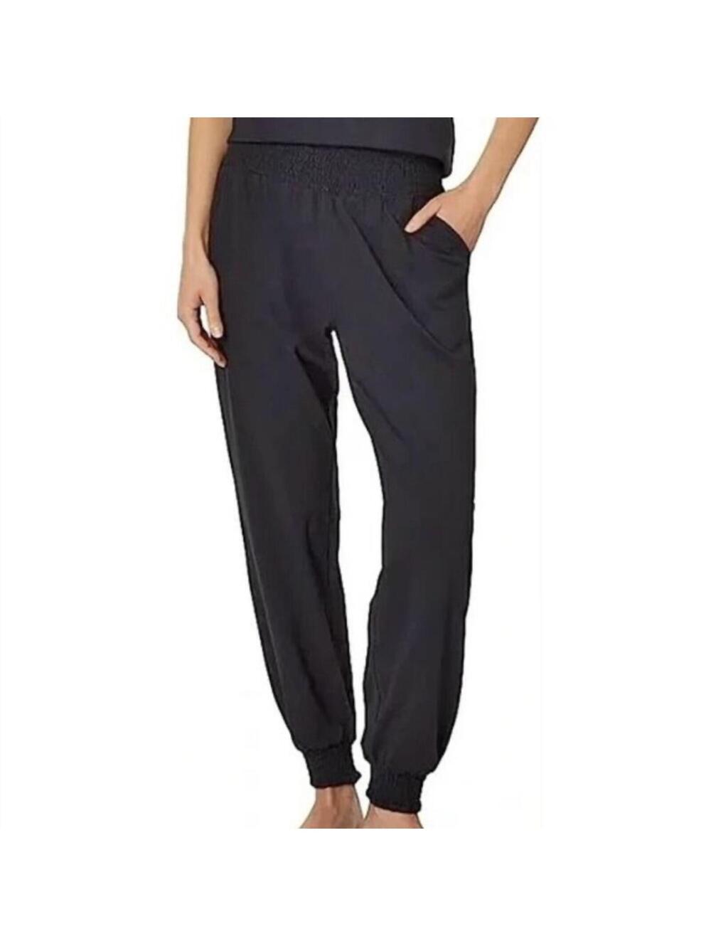 Pact Revive Beach Jogger Pants Smocked Waist Pockets Black Women's Size Small
